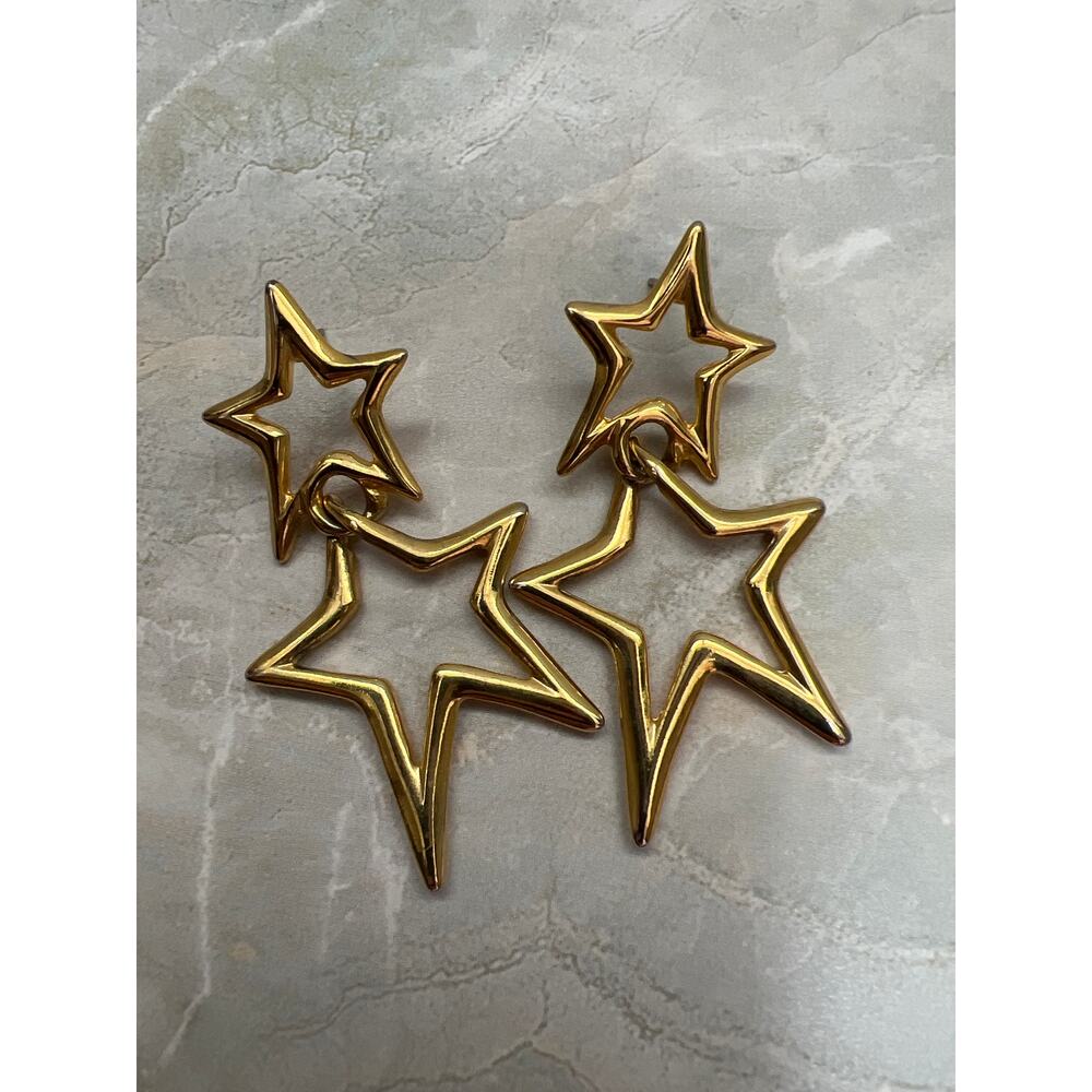 Vintage Star Shaped Gold Tone Earrings 1980s